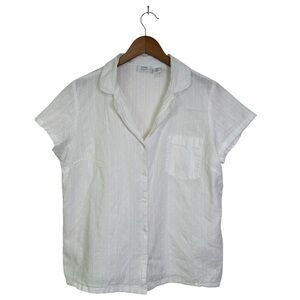 Sigrid Olsen Sleepwear Women’s XL White Cotton Short Sleeve Button Sleep Shirt